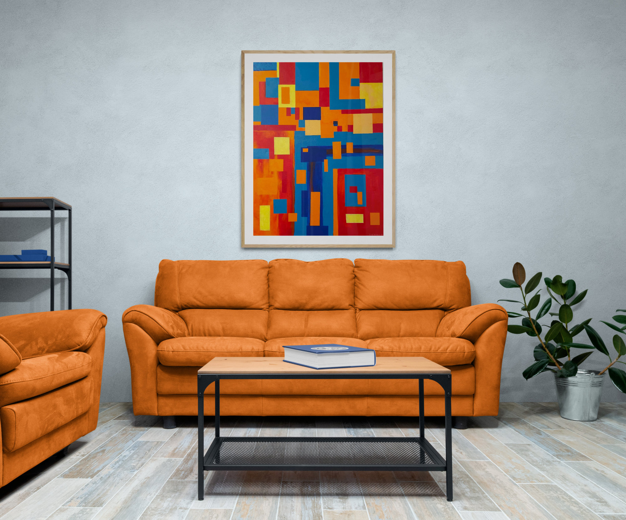 Abstract acrylic painting Leaning Slightly in a living room